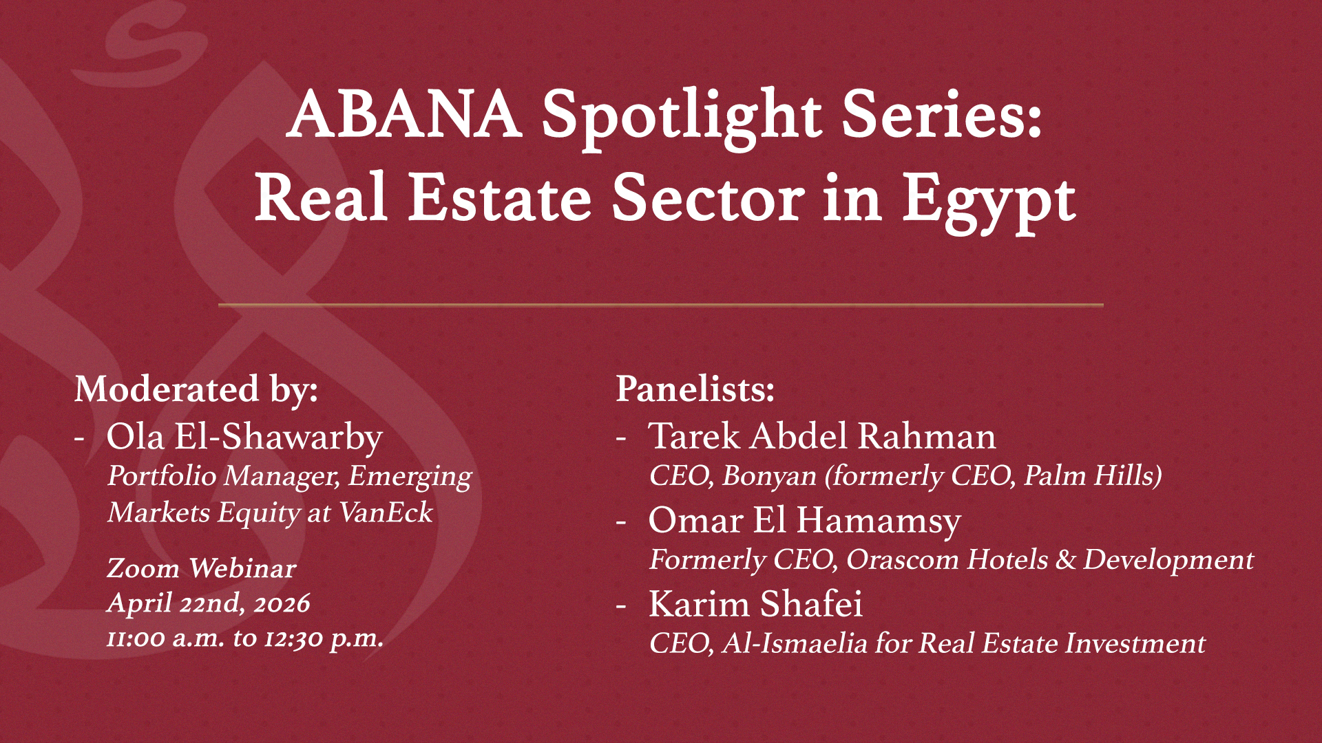 ABANA Spotlight Series: Real Estate Sector in Egypt